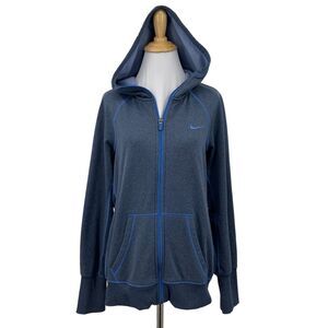Nike Sweatshirt Women M Medium Chalkboard Blue Therma Fit Full Zip Hooded Fleece